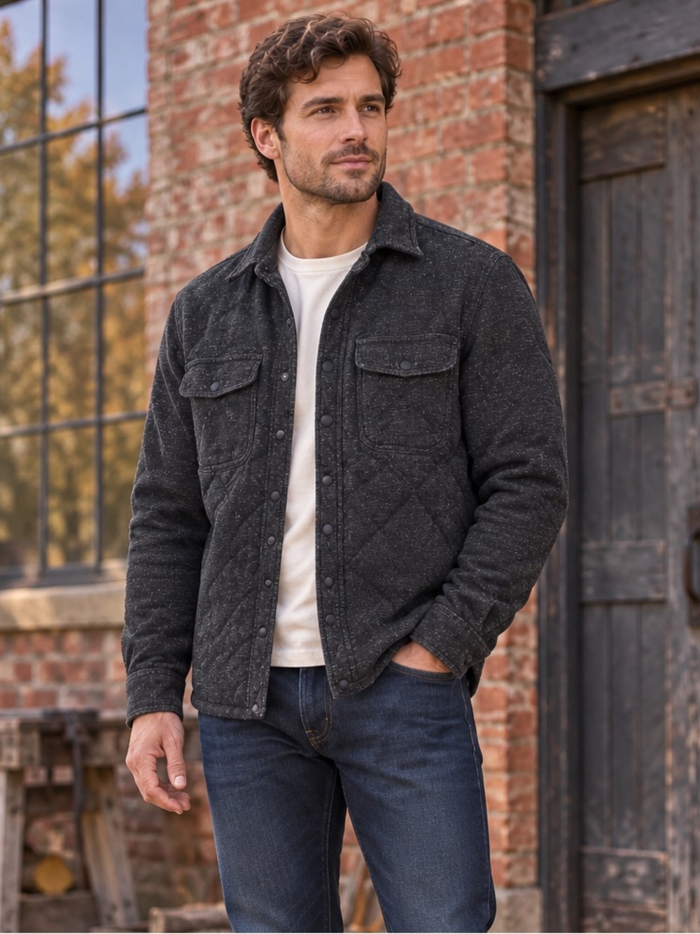 American Eagle Men’s Charcoal Quilted Fleece Lined Shirt Jacket Small